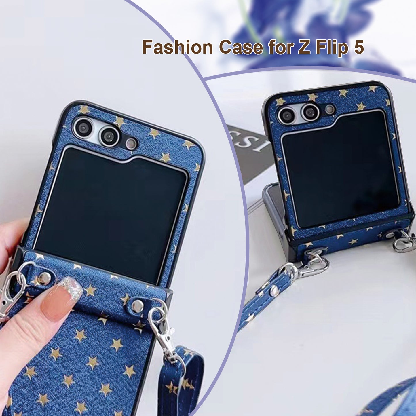 Fashion Stars Cases for Samsung Galaxy Z Flip 5 Case with Crossbody Strap