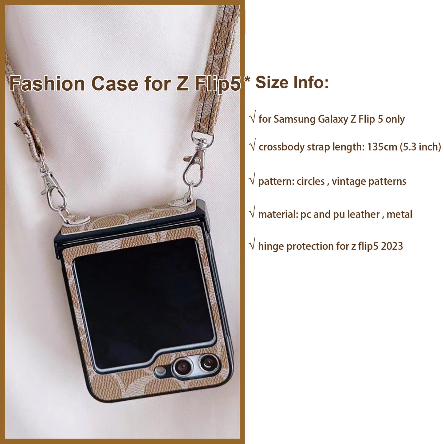 Fashion Cases for Samsung Galaxy Z Flip 5 Case with Crossbody Strap