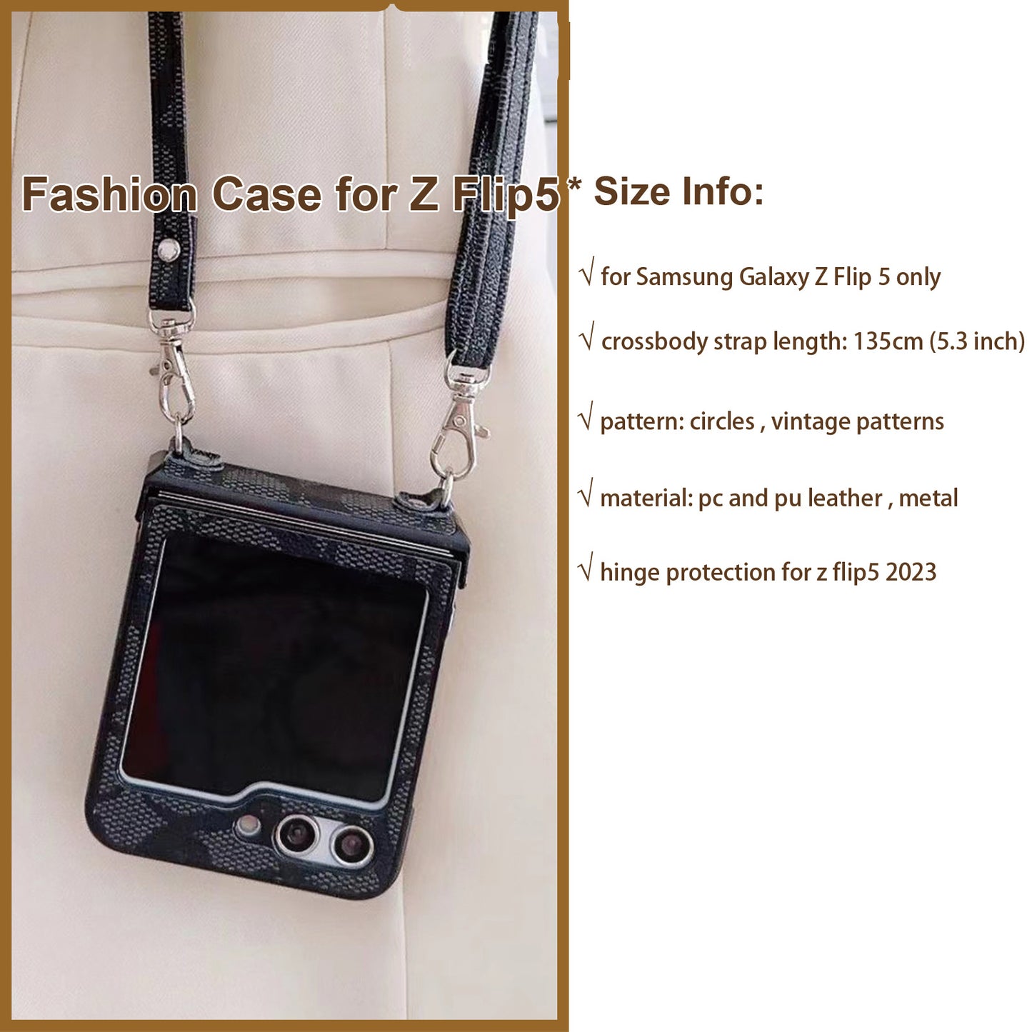 Fashion Cases for Samsung Galaxy Z Flip 5 Case with Crossbody Strap