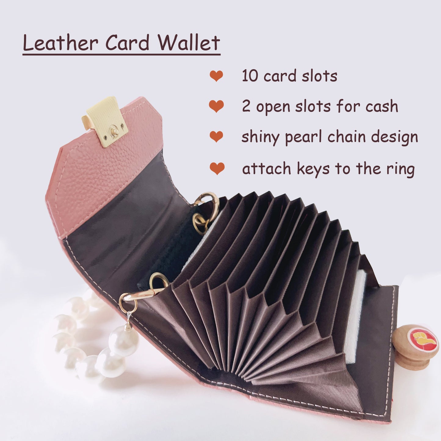 Miitoomo Pink Genuine Leather Wallet for Women 10 Card Slots Credit Card Holder Accordion Wallet