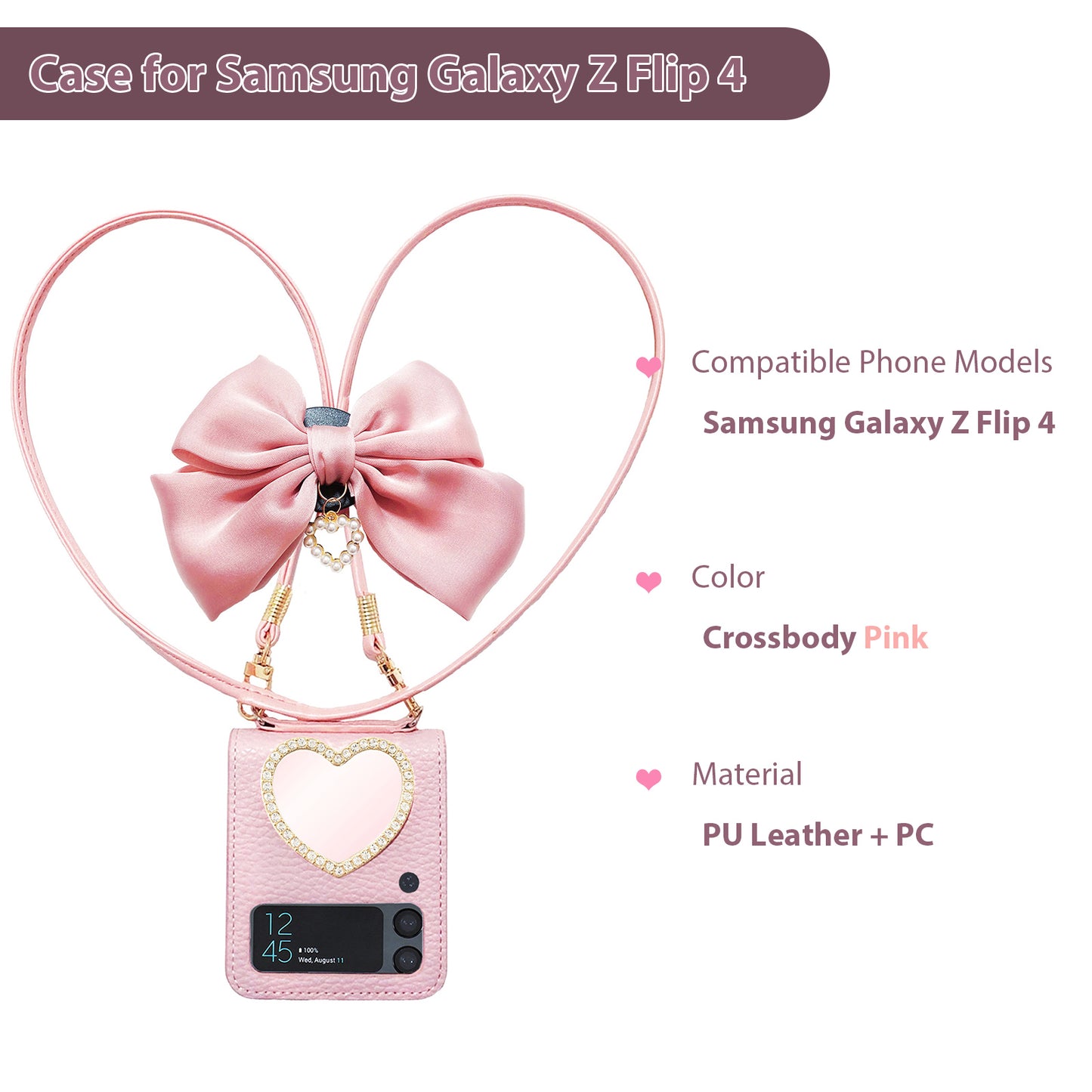 Samsung Galaxy Z Flip 4 Case with Crossbody Strap Accessories Luxury Leather
