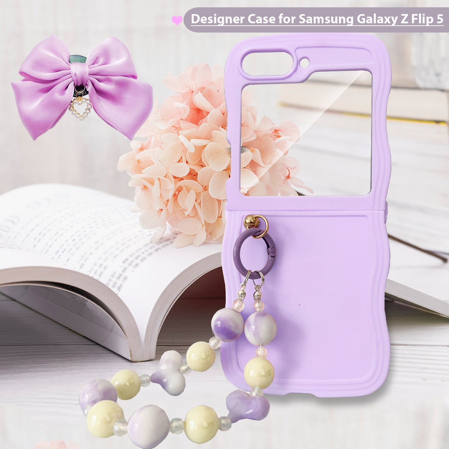 Fashion Case for Samsung Galaxy Z Flip 5 Case Cute with Big Bow, Soft TPU . Hinge Connection and Screen Protector