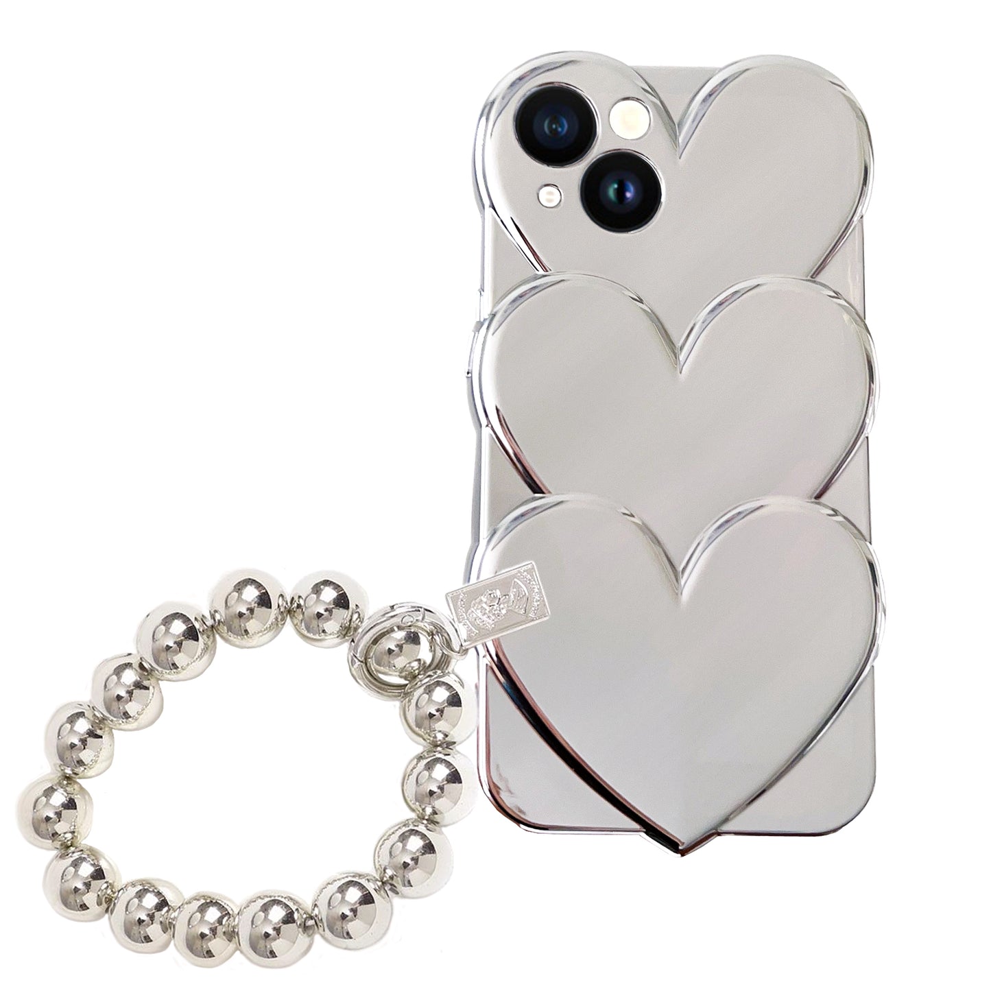 Miitoomo Compatible for iPhone 15 Case with Silver Kickstand and Silver Key Chain Soft Shockproof Case